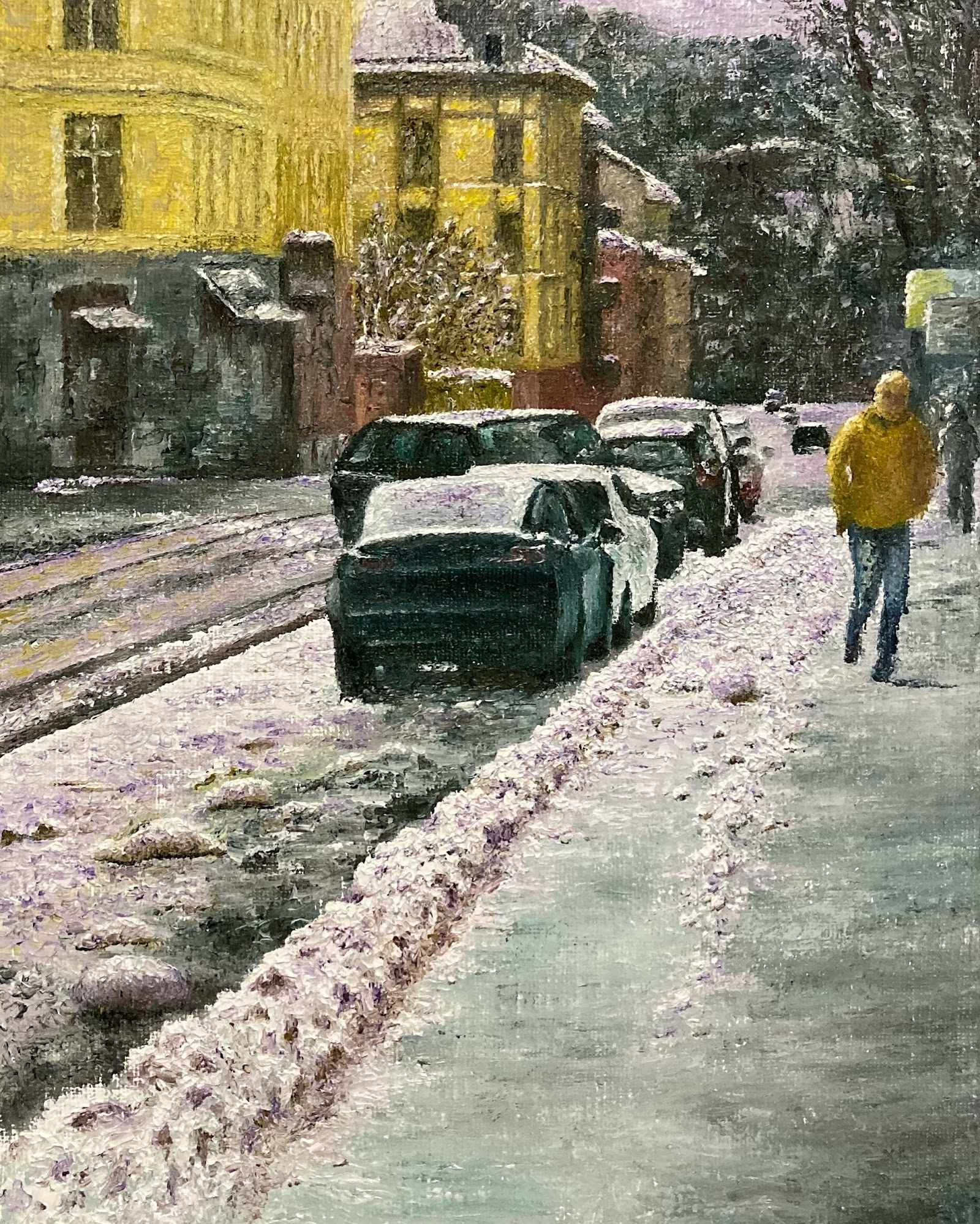 Warm Facades, Cold Street, painting by Kalpesh RC