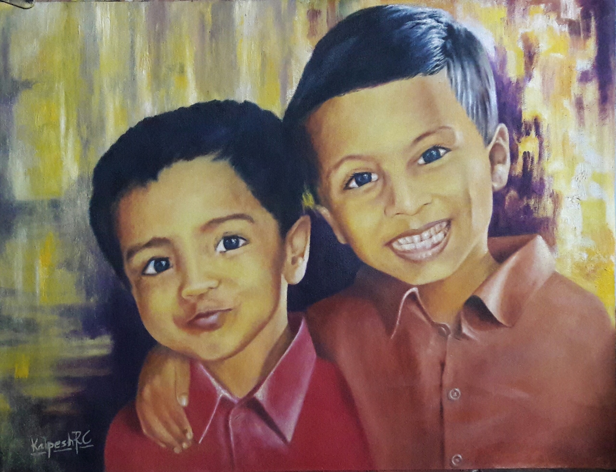 Brothers, portrait painting by Kalpesh RC