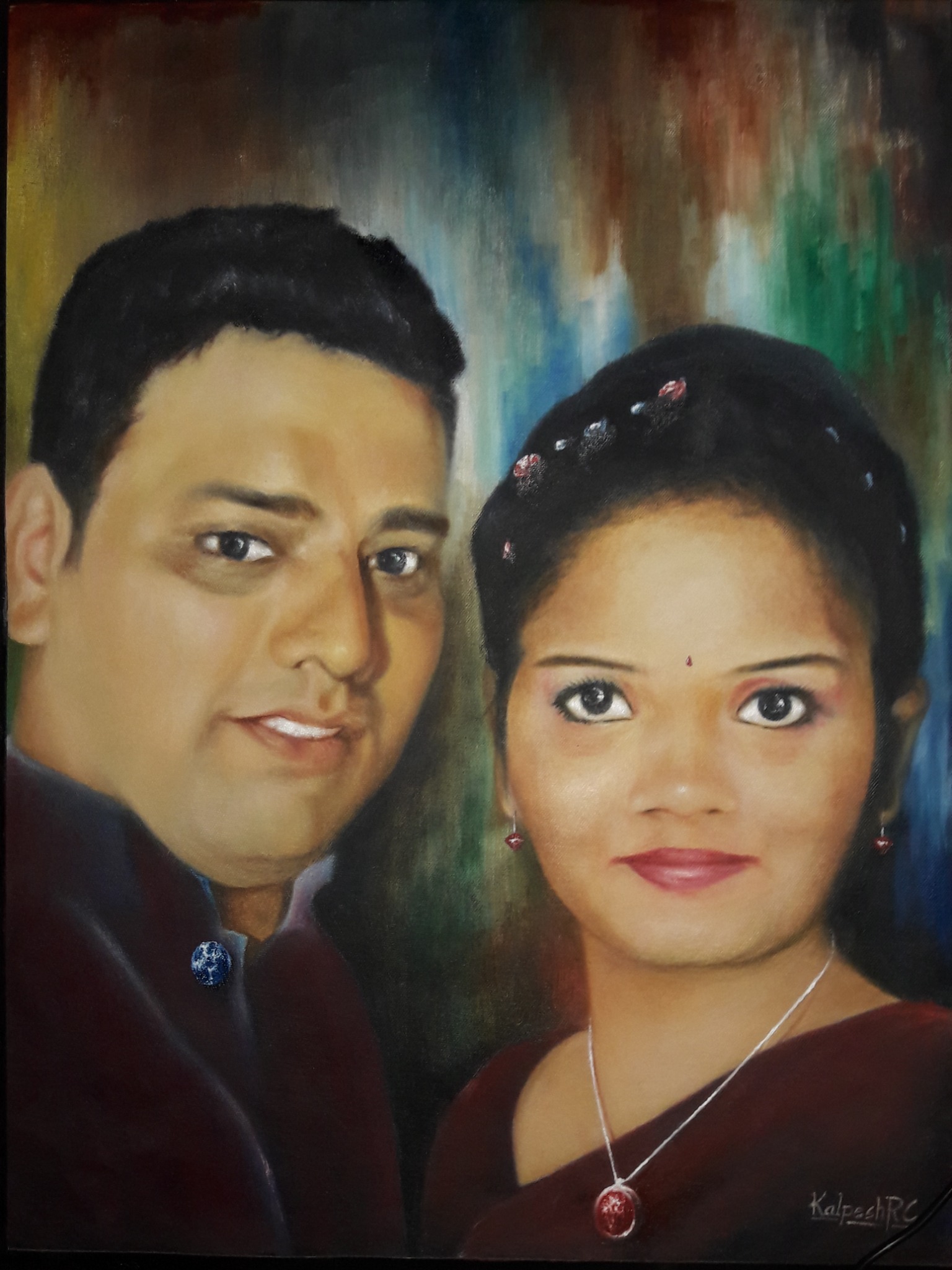 Couple Portrait, portrait painting by Kalpesh RC
