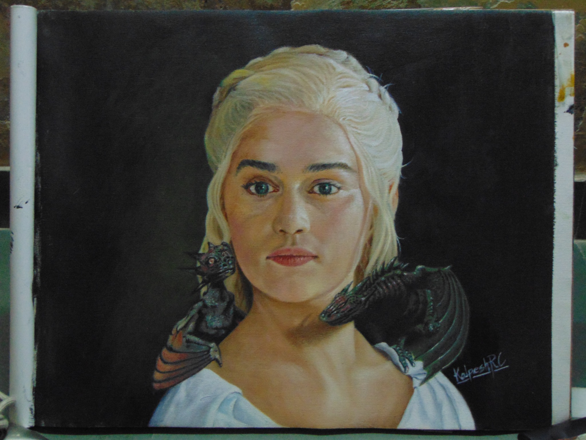 Daenerys with Dragons, portrait painting by Kalpesh RC