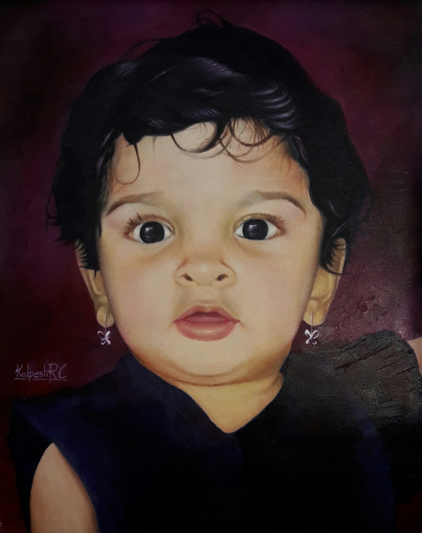 Girl with Butterfly Earrings, portrait painting by Kalpesh RC